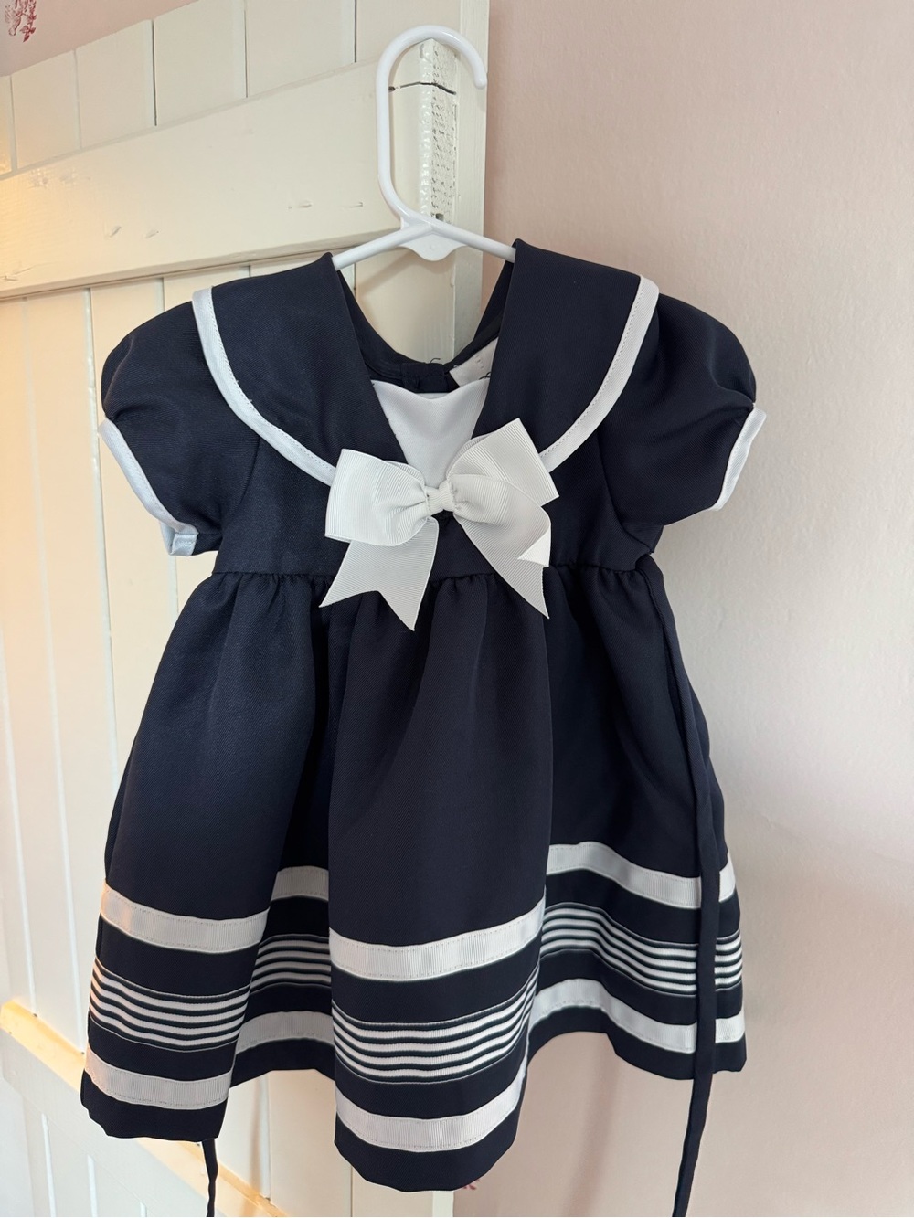 Rare Editions Navy and White Sailor Dress with Front Bow